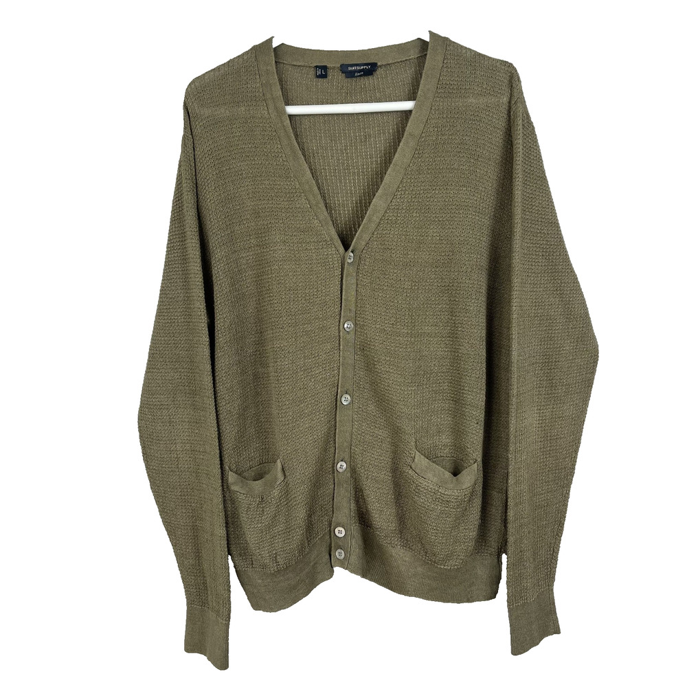 Suitsupply Linen V-neck Knitted Cardigan Sweater Men's Size L Button Front